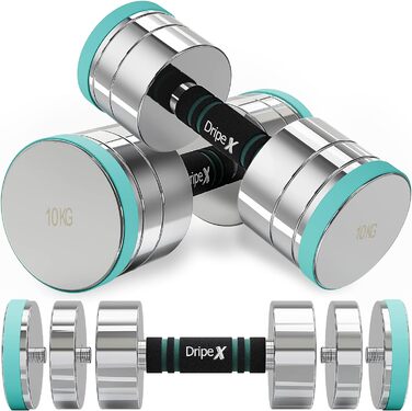 Набір гантелей Dripex із сталі, регульовані короткі гантелі 2 х 10 кг з нековзною ручкою для фітнесу та домашніх тренувань
