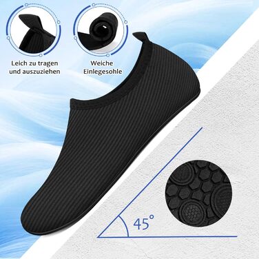 Чоботи для плавання жіночі та чоловічі, аквашузи, шкарпетки для плавання, пляжні чоботи, легкі серфові чоботи, швидковисихаючі, неслизькі, для водного спорту, чорні смужки, 36/37 EU