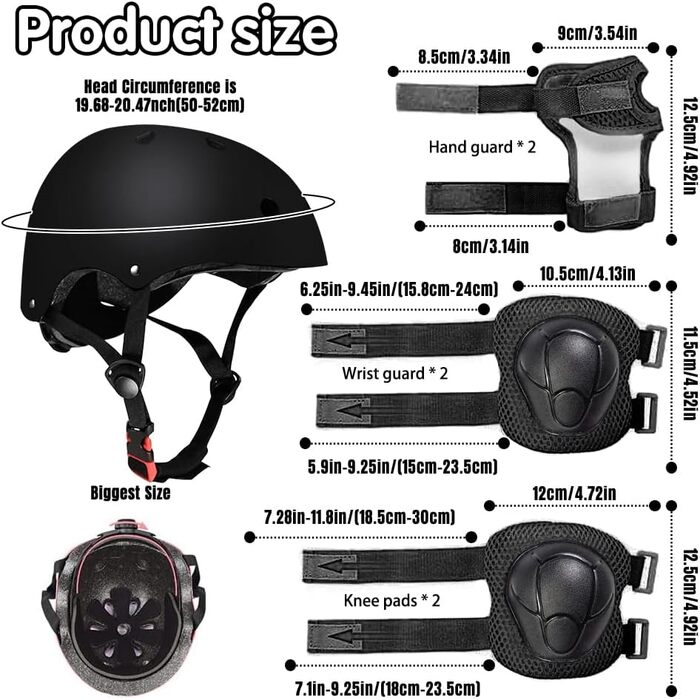 Набір захисту для дітей Riisoyu: наколінники, налокітники, шлем, захист для скейтборду, велосипеда, скутера, мотоцикла (чорний)