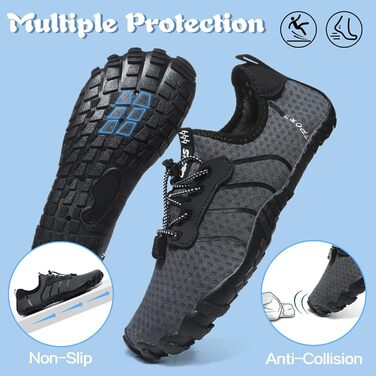 Чоловічі та жіночі аквашузи для плавання та серфінгу. Швидковисихаючі, підошва не слизька. Розмір 46 EU, сірий колір (6906)