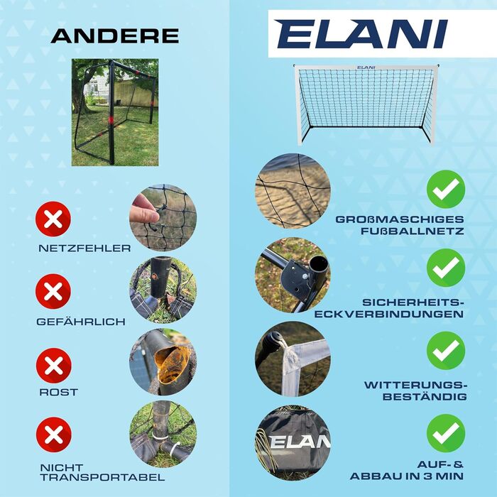 Дитячі футбольні ворота ELANI 240x150 см, великі, безпечні, стабільні, для саду, з чохлом та 8 кілочками, всепогодні, також для гандболу