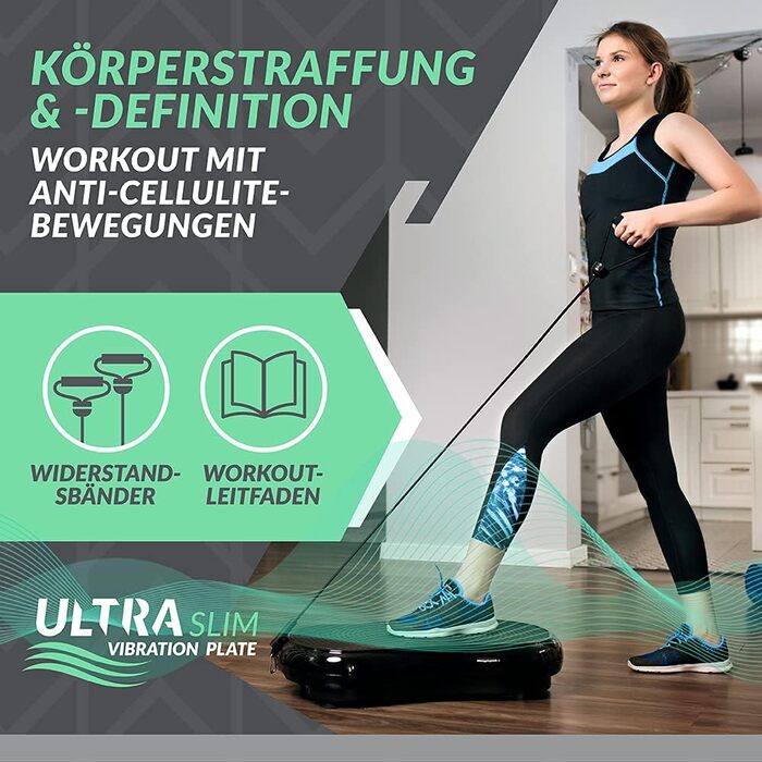 Вібраційна платформа Bluefin Fitness для домашніх тренувань, компактна, з еспандерами, для нарощування м'язів і всього тіла, безшумний мотор