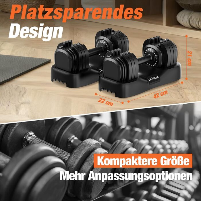 Регульований набір гантелей DH FitLife 2026 від 2,5 до 25 кг, 18 рівнів ваги, професійний комплект гантелей для чоловіків та жінок