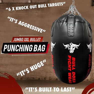 Великий боксерський мішок Bullet Boxsack самонаповнюваний 100 кг, важкий, з нержавіючим ланцюгом, Bull Doza Fight Wear