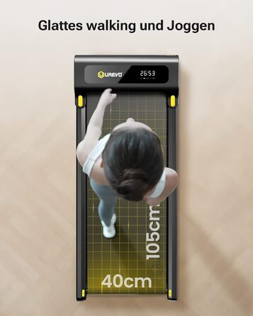 Біговий доріжка з додатком, Smart Walking Pad з подвійною амортизацією, ультратонкий біговий стіл з великою зоною бігу для дому/офісу, max 120 кг з пультом керування та LED-дисплеєм [SpaceWalk Lite] Чорний - без додатку
