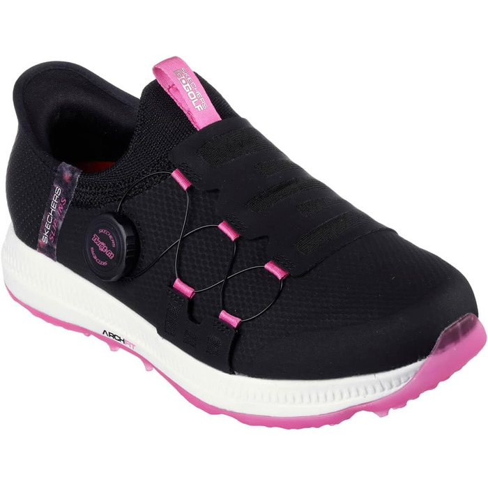 Жіноче golf-взуття Skechers Go Golf Elite 5 Arch Fit, водонепроникні сліпони, розмір 39 EU, чорно-рожевий колір
