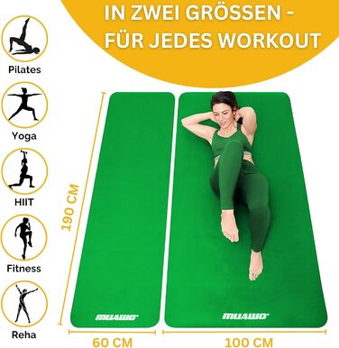 Килимок для тренувань Muawo Premium: фітнес, йога, гімнастика | неслизький, товстий, довгий | 190 x 60 x 1,5 см