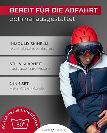 Шолом гірськолижний BLACK CREVICE Gstaad з візором (пілотський стиль) | Полікарбонат, дихаючий, регульований (51-53 см, S/M = 54-57 см)