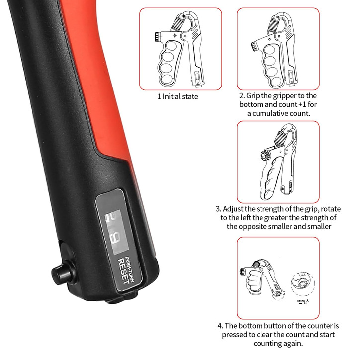 Регульований ручний тренажер для зміцнення рук та пальців, 5-100 кг, червоний