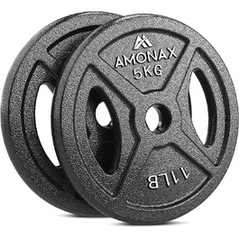 Amonax набір чавунних млинців 5 кг x2 для гантелі та штанги 25 мм, металеві диски для фітнесу, силових тренувань і домашнього спортзалу