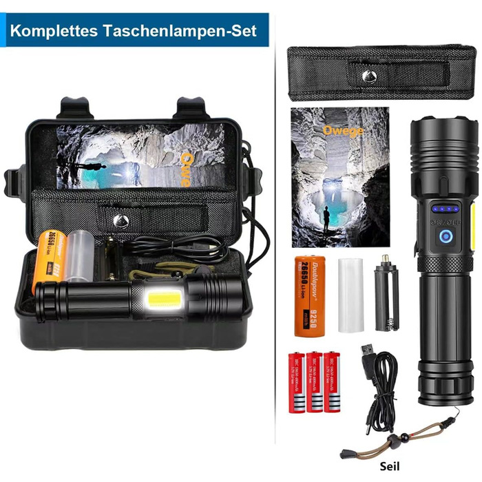 Ліхтар LED 20000 Люмен, USB-C, XHP77.2, Zoom, IPX67, 7 режимів, для кемпінгу та надзвичайних ситуацій