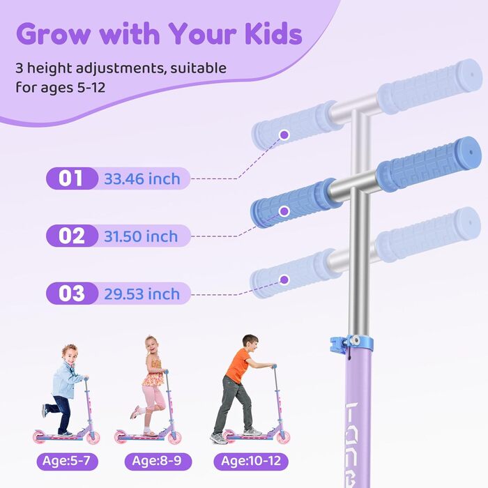 Самокат дитячий TONBUX Roller Kinder 6 років з підсвіткою, регульована висота, складаний, для дітей 5-12 років