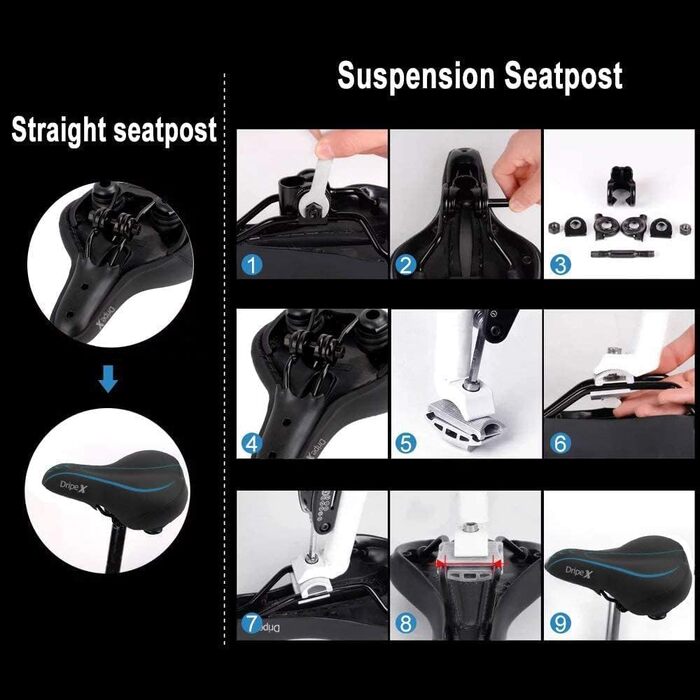 Велосипедне сідло Dripex для чоловіків та жінок: зручне, м'яке, гелеве, водонепроникне, ергономічне. Підходить для MTB, Citybike, шосе. Колір: блакитний