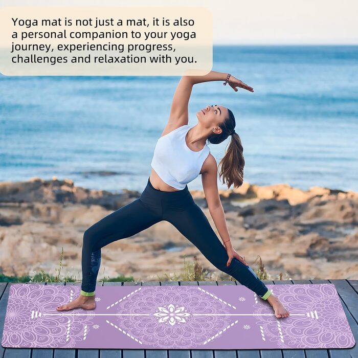Йога мат Haquno Extra dicke 6 мм – неслизька тренувальна килимок для HIIT, Pilates, домашніх тренувань та з безкоштовним ремінком для перенесення, фіолетовий