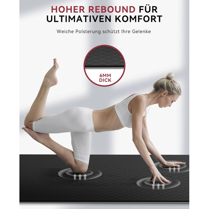 Йога мат HAPBEAR XXL 183x91x6 мм - неслизька, для фітнесу, з гумовими стрічками та сумкою, чорний