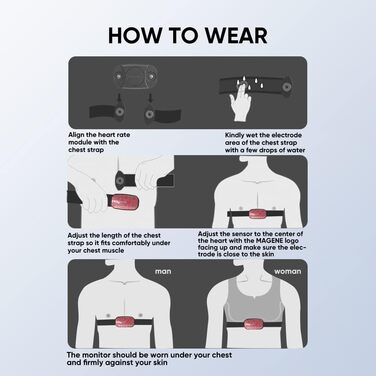 Пульсометр Magene H603 з нагрудним ременем, фітнес-трекер, водонепроникний IP67, Bluetooth 4.2, ANT+, сумісний з Wahoo, Zwift, Strava, Elite, HRV, червоний