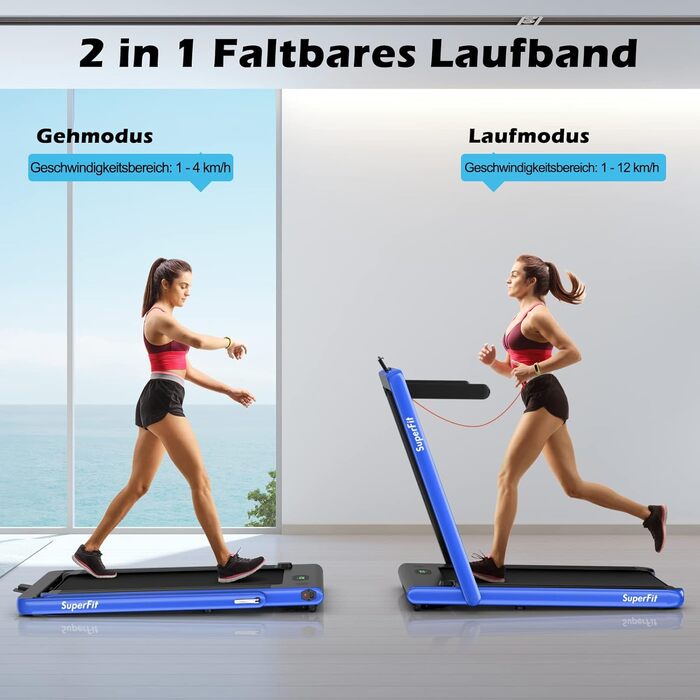 GOPLUS Біговий доріжка 2-в-1 складана з пультом, електрична з керуванням через APP, Bluetooth, тримач для телефону, швидкість 1-12 км/год, до 120 кг, блакитна