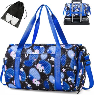 Спортивна сумка для дівчинки з єдинорогом, водонепроникна сумка для плавання з відділенням для взуття та мокрих речей, маленька сумочка для дівчат, спортивна сумка для подорожей, фітнесу, школи, плавання, (чорна)