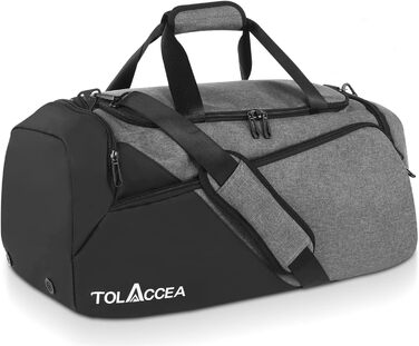 Спортивна сумка-рюкзак Tolaccea 60 л з відділенням для взуття та вологих речей, для тренажерного залу, подорожей, плавання, сауни, футболу, сіра