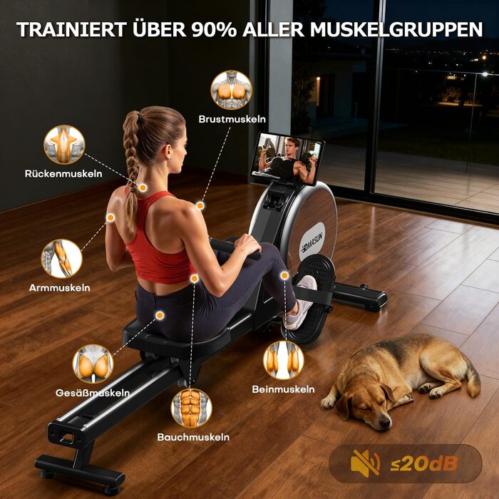 DMASUN Ручний тренажер для дому з магнітним опором, подвійними направляючими, підключенням до APP, 16 рівнів опору, LCD-дисплеєм, для кардіотренувань, до 160 кг, 32-рівнева електрична настройка (мережевий адаптер), дизайн під дерево