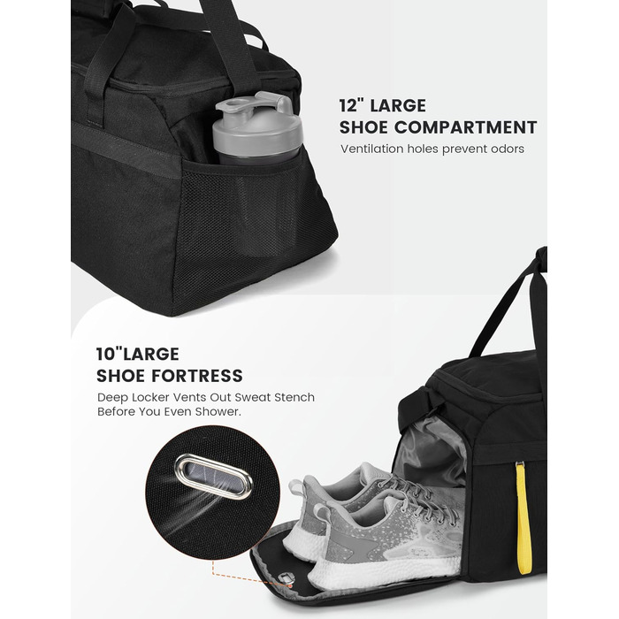 Спортивна сумка SKYSPER 35L з відділенням для взуття та мокрих речей - для фітнесу, тренувань, подорожей, чорна