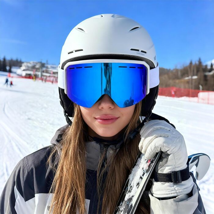 Скі-маска для чоловіків та жінок YH359, сноуборд маска для носіїв окулярів, OTG, захист від запотівання, UV-захист, антиковзаюча стрічка, повне REVO покриття (Білий/Revo Синій - VLT 19%)