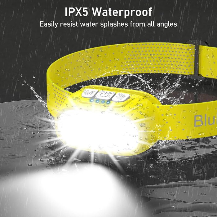 Кепка-ліхтар Blukar LED з 2 колірними температурами, перезарядна, 2000L, супер яскрава, з регулюванням яскравості та червоним світлом, з датчиком, 12 режимів, водонепроникна, 30+ годин роботи для відключень електроенергії/кемпінгу/бігу (жовта)