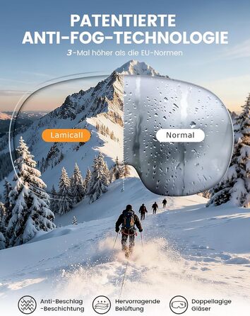 Ламікал - скі-маска для чоловіків та жінок, сноуборд маска з OTG - [Ultra HD, широке поле зору] - високоякісна скі маска з захистом від запотівання, для людей у окулярах, дзеркальна сноуборд маска, скі маска UV400 з захистом від відблисків - чорний каркас