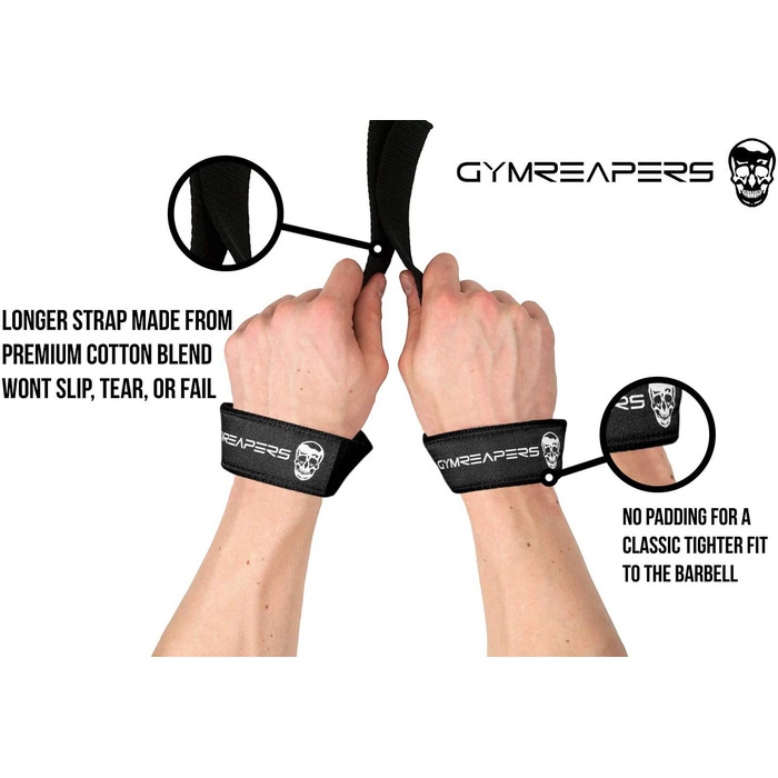 Петлі для тяги Gymreapers з неопреновою підкладкою, 18'' бавовна, для пауерліфтингу, бодібілдингу, кросфіту та силових тренувань