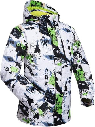 Комплект чоловічого гірськолижного костюма: куртка та штани, водонепроникний, вітронепроникний, з капюшоном, для сноубордингу та катання на лижах, білий/зелений, розмір M