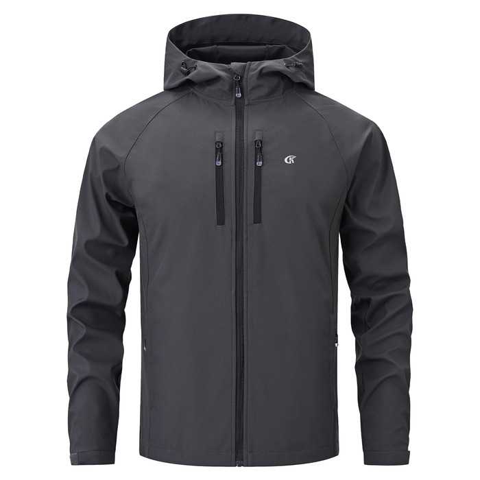 Чоловіча куртка Softshell Huayuzh водонепроникна та вітрозахисна, дихаюча outdoor куртка-вітровка для походів та кемпінгу, сіра, розмір XL