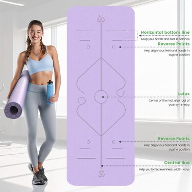Йога мат Soontrans, 8 мм, TPE, з гумовими стрічками, килимком для колін, фітнес мат для пілатесу та тренувань (фіолетовий, 183x68 см)