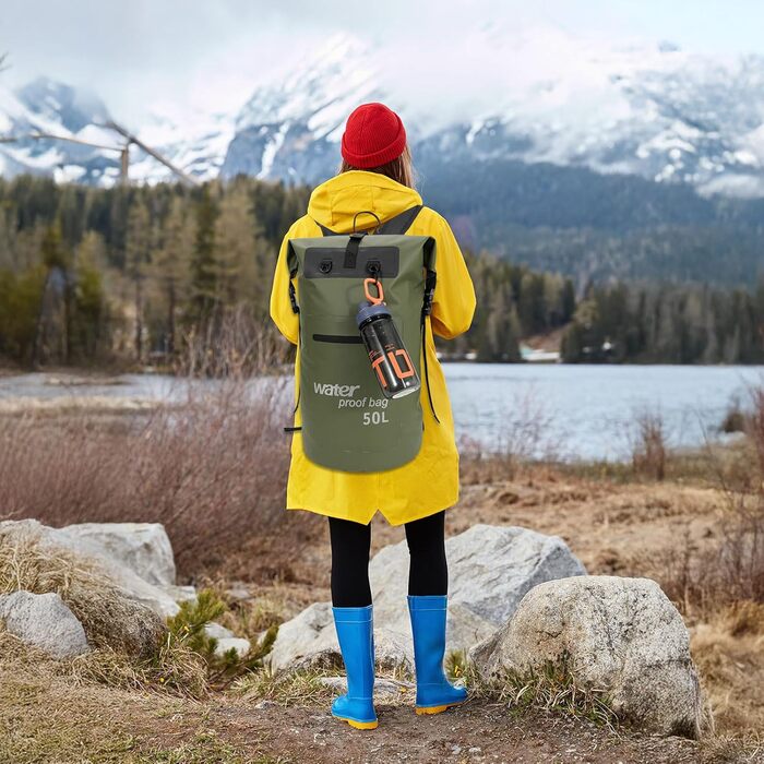 Водонепроникний рюкзак WELDUN 50L Rolltop Dry Bag з IPX8 чохлом для телефону, для каякінгу, кемпінгу, трекінгу, подорожей та водних видів спорту (Зелений, 50L)