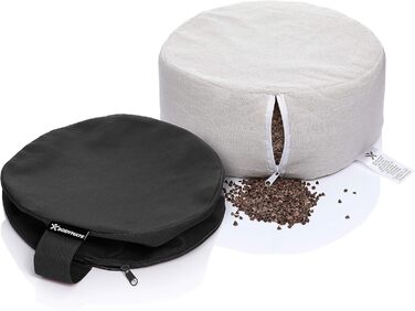 Йога подушка BODYMATE кругла 31см, 13см, з наповнювачем з лушпини гречаної, знімний чохол 100% бавовна, для медитації та сидіння, чорна