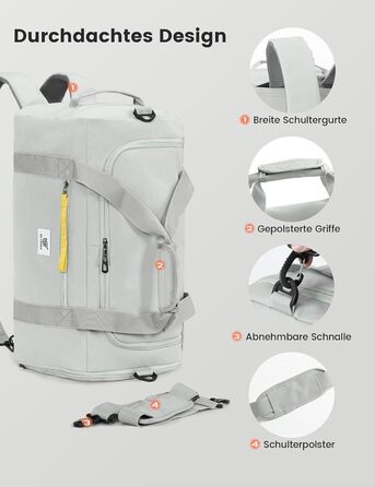 Спортивна сумка SKYSPER 40л з рюкзак-функцією, для спортзалу, подорожей, басейну, сіра