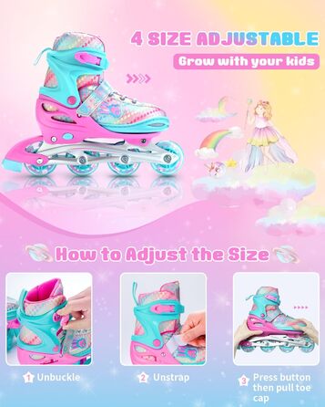 Дитячі ролики Sportneer з регулюванням 30-41, комплект з 6 захисниками та LED, рожевий, EU 34-37