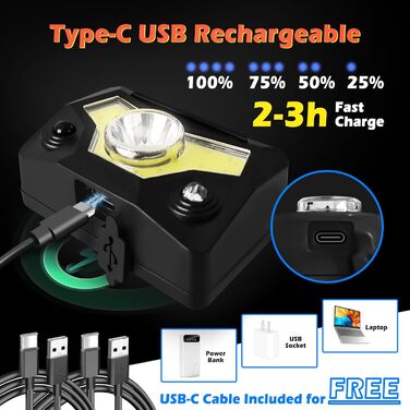 LED налобний ліхтар з акумулятором, 2 шт., 2000 люменів, супер яскравий, сенсор, 14 режимів, водонепроникний, легкий, для риболовлі, бігу, кемпінгу