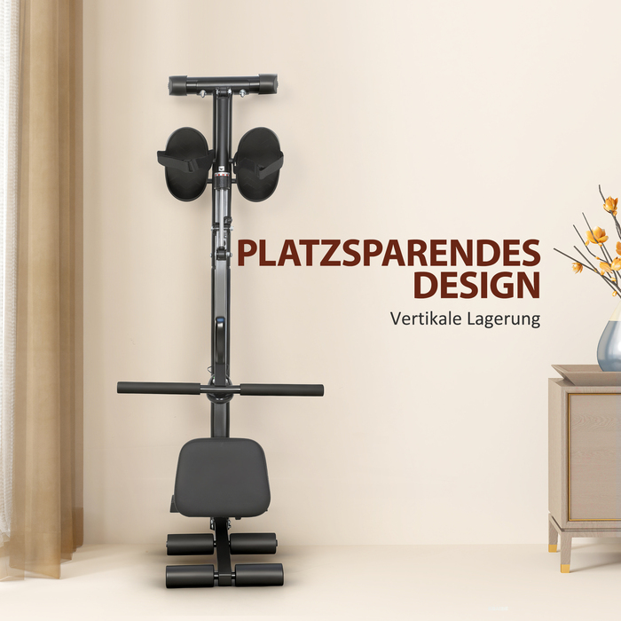 Тренажер для пресу Rudermaschine, комплекс для вправ на прес з 12 рівнями налаштування, 2-в-1 кардіо тренажер, LCD дисплей, сталь, пластик, чорний