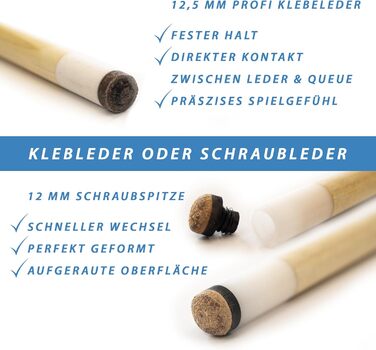 Більярдний кий Winsport Shooter Billardqueue з акацієвого дерева, преміум якість, 147 см, 2-TLG, з клеєвим або гвинтовим шкіряним наконечником 12,5 мм/12 мм, нержавіюча сталь