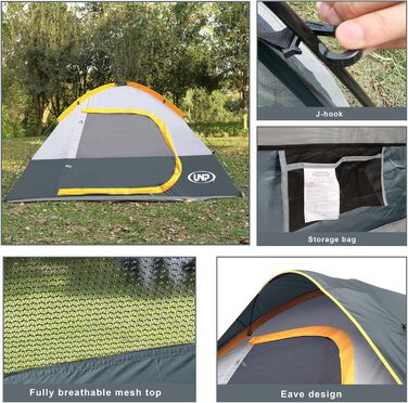 Сімейне намет UNP для 3 осіб, водонепроникний, вітростійкий, з захистом від дощу, легко встановлюється, для кемпінгу, 240 x 210 x 120 см (сірий)