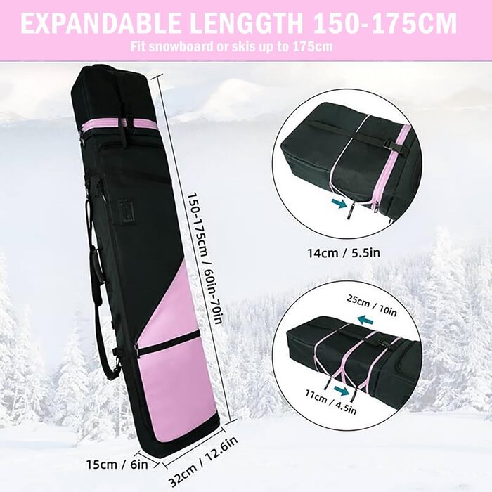 Чохол для сноуборду AUMTISC, чорний/синій, для сноубордів 155-180 см, водонепроникний, з регульованими лямками