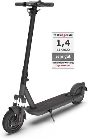 Електросамокат Odys NEO e100, складаний, з допуском до дороги, додатком, до 100 км, 140 кг, пневматичні колеса, 20 км/год, подвійне гальмо, дисплей, IP55