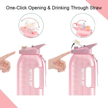 Пляшка для води Glaxcidy 2 в 1 2,5 л BOTTLED JOY з трубочкою та кришкою, з маркуванням часу, без BPA, для спорту, рожева (півгалона)