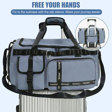 Спортивна сумка для подорожей 65л з відділенням для взуття та мокрих речей, містка сумка в зал та для плавання, синя