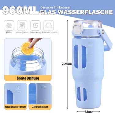 Скляна пляшка HYDRAGLAZIC 960 мл із соломинкою