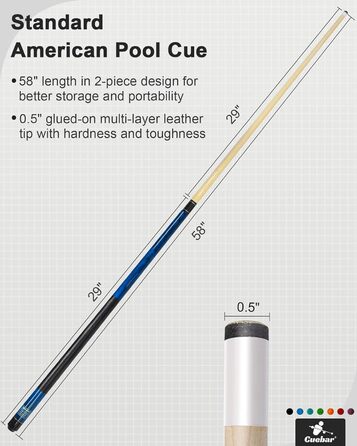 Набір київ для більярду CUEBAR 6 шт., киї 45,7 см, 50,8 см, 595,3 г. Киї для більярду з 3D-рукояткою, 147,3 см для чоловіків та жінок. Кольори: фіолетовий, червоний, зелений, блакитно-зелений, синій, чорний