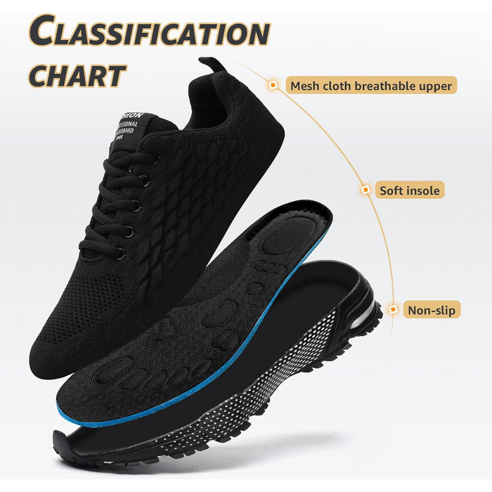 Чоловічі кросівки ASHION для бігу та занять спорту. Дихаючі, легкі, чорного кольору (44 EU)