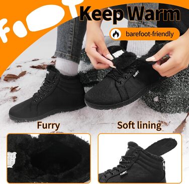 Водонепроникні черевики-сліпони для ходьби Barfuß: жіночі та чоловічі, широкі, для осені/зими, з підкладкою, Zero Drop, підошва Solhe, фітнес, чорні (45 EU)