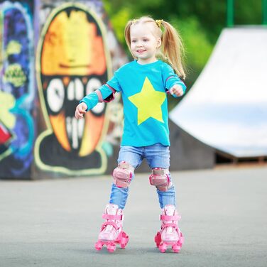Роликові ковзани для дітей регульовані, рожеві, 24-31 розмір, для дівчаток, підходять для занять в приміщенні та на вулиці
