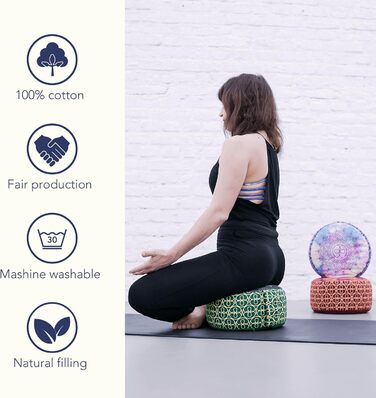 Медитаційна подушка для йоги Chakra-Style 15 см, знімний чохол, наповнювач з органічної лузги гречки